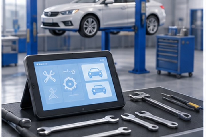 Automotive service team using workshop technology