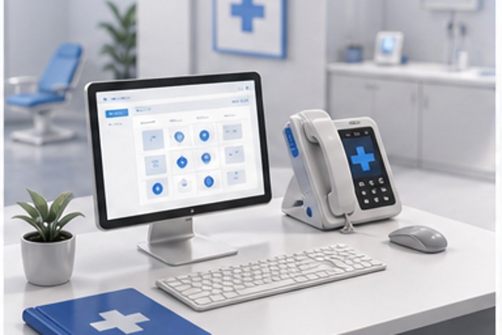 Healthcare clinic team using communications technology